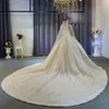 흰색 스팽글 진주 결혼식 우아한 O- 넥 긴 소매 바닥 길이 볼 가운 예배당 기차 신부 드레스