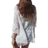 Kobiety Summer Lace Otwarcie Kimono Kimono Scrochet Kwiat liści Wzór Sheer Mesh Swimsuit Up See Through Beach Blouse