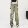 Damesjeans WCFCX Studio Y2K Koreaanse High Street Vintage denim broek Baggy mode gescheurd high-taille all-match moeder