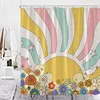 Shower Curtains Hand Drawn Cartoon Sun Flower Curtain Color Creative Printing Kid Bathroom Decor Fabric Accessories Set