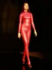 S-5xl Unisexe Faux Latex Catsuit Elastic PU Cuir Zipper Body entrejambe Cosplay serré conjointement sexy-justaucatrice