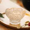 Bowls Set Of 3 Ins Crystal Glass Fruit Salad Bowl Spoon Hand Blown Petal Shaped Embossed Round Clear Ice Cream Cup