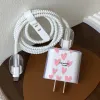 Pink Love Heart Soft TPU Dustroproping Bice Cord Cordon USB Câble Câble de charge Clai de casse-coqueur Protecteur pour Apple iPhone 18 / 20W
