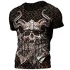 Vikings tatouage nordique mythologie imprimé t-shirt masculin d'été polyester o cou de manche en vrac t-shirts oversize t-shirts