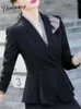 Ternos femininos yitimuceng cinza blazers para mulheres 2024 Office de moda damas recusar colar jaqueta slim casual manga longa casacos