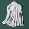 Women's Blouses Shirts Satin Printed Womens Shirts New Silk Vintage Blouses Loose Spring/Summer Polo Neck Ladies Clothing Long Sleeves Fashion Tops 240411