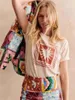 2024 Französische Modemarke Sezane Women Sun Letter Print T-Shirt Frühling Sommer Baumwoll Top Female Kurzarm O-Neck T-Shirt