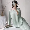 Home Kleding Chinese stijl Pyjama's vrouwen zomerse lente broek set rayon 2pcs nachtkleding slaapkleding lange mouw toppants elegante kleding