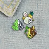 Cute Animal Enamel Pins Wolf Rabbit Frog Double Sided Dance Brooch Leaf Flower Bag Badge Jewelry Gift for Friends