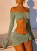 Work Dresses 2 Piece Sets Womens Outfits Night Club Party Festival Outfit Summer 2024 Sexy Long Sleeve Top And Mini Skirt