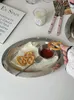 Пластины винтажная нержавеющая сталь овальная тарелка для завтрака хлеб хлеб с кружок