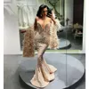 2023 New Glamorous Feathers Mermaid Sequin Evening Dresses V-neck Dubai Women Prom Gowns Celebrity Formal Vestidos De Gala