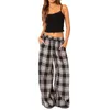 Women's Pants Women Summer Vintage 2000s Aesthetic Casual Trousers Classic Plaid Print Elastic Waist Loose Wide Leg Lounge