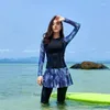 Mesas de banho feminina 2024 Mulheres saia de maiô de manga comprida calças de 4 peças Rash Guards Sol protetor solar Sport Surfing Suiting Snorkeling Diving Metrain