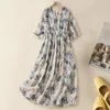 Party Dresses Soft Fabric Printed Dress Floral Print A-line Midi With Elastic Waist Side Pockets For Women Retro Style Pleated Beach