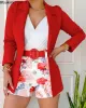 2024 Spring Summer Femme's Two Piece Casual Sett Costume élégant Blazer et shorts à imprimé floral pourdies Matching Set Blazer Shorts