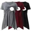 3pcs T -Shirts Sets für Entbindlichkeit Womens Kurzarm Hem -T -Shirt Hemd Schwangerschaft Casual Basic Breened Bluse Stilltife Set Set Set Set