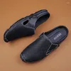 Casual skor halva loafers män glider på mens läder andningsbara kör tofflor manliga varumärke sommaren mäns mockasiner för människan