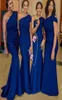 Sexy Royal Blue Mermaid Bridesmaid Dress Cheap One Shoulder Sheath Ruched Black Girl Wedding Guest Gown Prom Evening Party Dress7873021