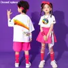 Crianças Hip Hop Summer Roushs Sets Girls Crop Top Skirts Boys T-shirt Street Dance Cargo Solides Crianças Crianças Costumes de Jazz