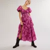 Casual Dresses Vintage Women 2024 Bohemian Floral Dress Square Neck Ruffle Swing a Line Maxi Long Sleeve Beach