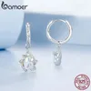 Boucles d'oreilles cerceaux bamoer blanc plaqué lotus Huggie Flower Drop Women 925 Sterling Silver Hypoallernic Cz