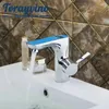 Badrumsvaskar kranar Torayvino Basin TAPS FAUCET Mixer Mässing Luxury Deck monterad Single Hålhål LED Ljus keramisk platta spole polerad