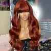 13x6 Lace Frontal Human Hair Wigs Red ombre Onda laranja onda 5x5 Lace Clsoure Wig com franja transparente 13x4 Lace Front Wig