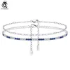 ORSA JEWELS 925 STERLING SILVER CLIPBLUE CLEAR CLEAR TENNIS CHAENANKLET FOR WOME FOOT BRACELET ANKLE STRAPS JEWELRY SSA01