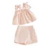 Kledingsets Peuter Baby Girl Summer Outfit Leuke ruche tank Top lichtroze gewas met elastische taille shorts set 2 stks