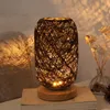 Wooden base Rattan Twine Ball Lights Table Lamp Home Decor Living Room Bedroom Bedside Desk Lamp Night light USB and EU plug