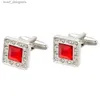 Cuff Links Cufflinks pour hommes Tomye XK23020 Luxury Red Crystal Square Couleur Couche de chemise de robe formelle Contrôle Couchette pour les cadeaux de mariage Y240411