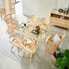 Tables à manger en bois massif japonais Home Hotel Restaurant Villa Tables Retro Homestay Natural Rattan Dining Table and Chair Set Z