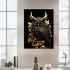 Canvas vintage peinture d'animaux noirs et or art wolf bee singe aigle hibou affiche imprime