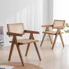 Nordic Solid Wood Matstol Rattan ryggstöd Stol Hem Balkong Leisure Small Chair Restaurant Modern Minimalistisk förhandling