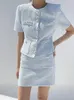 ワークドレス女性気質シングル胸スーツオフィスレディショートブラウスミニスカート2ピースセットソリッドコリアンポケットスリムツイード