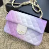 Gradiente branco e roxo cf feminino designer bolsa de ombro clássico hardware dourado hardware matelasse bolsa bolsa de couro acolchoado luxuoso bolsa body body 20x12cm