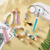 1 Set Round Silicone Beads Bulk Key Ring Polyester Elastic Cord Tassel Wrislet DIY Kit for Bracelet Jewelry Keychain Making