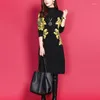 Casual jurken herfst winter losse printing a-line jurk dames dames lange mouw mode all-match bodem robe femme femme toevoegen pluche midi vestido