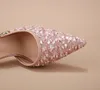 Sandały projektant Sier Pink Princess Pumps Damskie modne sztylet mody pięta 8 cm spiczasty seksowny ślub imprezowy dla b 7623