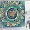 Mandala Flower Fabric duschgardin Set med krokar Vattentät indisk Bohemian Green Blue Chic Bath Bath Curtain Heminredning
