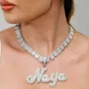 2024 Top Icy Hip Hop Jewelry Cepillo personalizado Cabecillo de letras cursivas de dos tono Collar Diamante Cadena personalizada