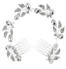 Feis Romantic brides long hair ornament full of diamond flowers leaveswater drop silver alloy comb wedding accessory7034581