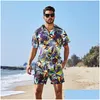 Herren Casual Shirts 2 Stück Hawaiian Outfits Tropical Print Short Sleeve Button Down Shirt und Shorts Set Plus Size S m l xl xxl Drop d ot7t2