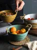 Bowls 600ML Japanese Retro Rope Ceramic Bowl Double Ear Noodle Soup Vegetable Fruit Salad