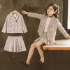 Trousers Girls Plaid Suits Kids Clothing 4 5 6 7 8 9 4 10 11 12 13 14 Years Double Breasted Blazers and Pants Skirt Children Clothes Sets