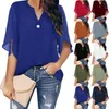 Women's Summer Tops Short Sleeve Casual Shirts V Neck Chiffon Dressy Blouse Tops 2404111