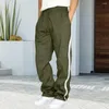 Men's Pants Men Sport Side Stripe Loose Straight Wide Leg Drawstring Elastic Waist Soft Breathable Solid Color Gym Traning Jogging Swe