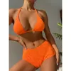 Ny sexig höftlyft bikini split kvinnor s rem tre stycken platta hörnbyxor badkläder
