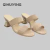 Slippers 2024 EST Summer Kid Suede Open-Toe Strange Style Woman Slipers Handmade String Bead Shoes Party Tlides Zapatos de Mujer